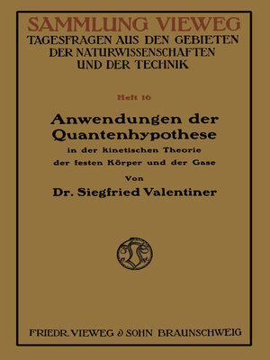 cover image of Anwendungen der Quantenhypothese in der kinetischen Theorie der festen Köper und der Gase